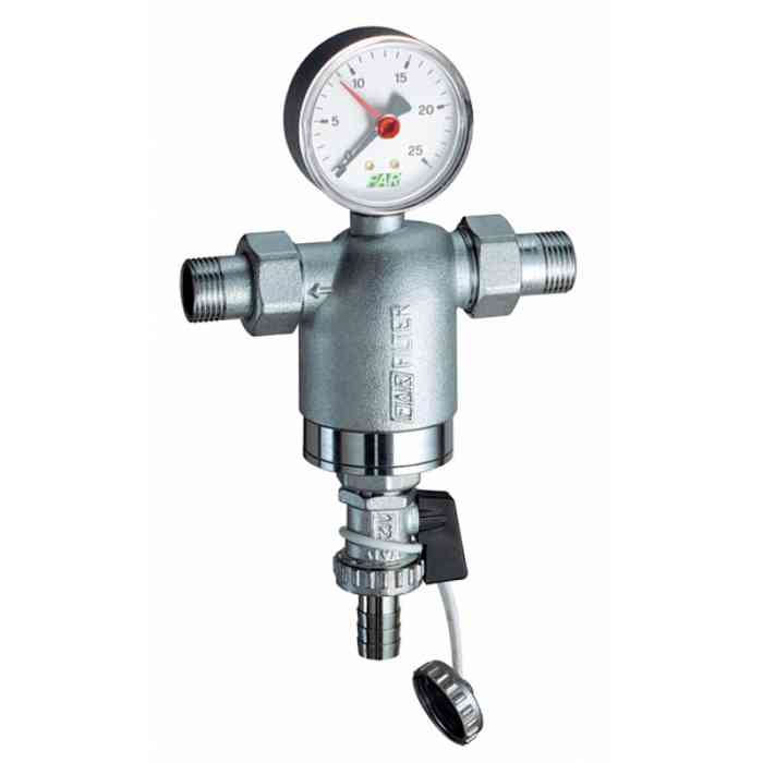 Фильтр 1/2" НР-НР, с манометром, 100мкм, Max: 95 °C, 25 бар