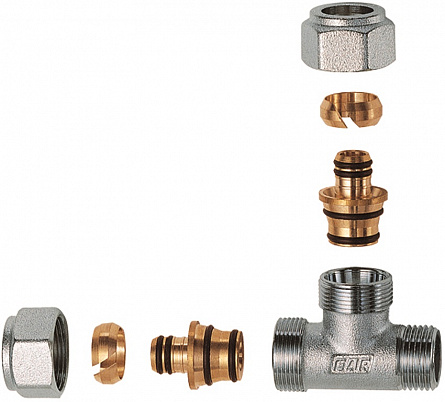 Тройник 1/2"(НР)  с 2 концовками для м/п труб 16Х2