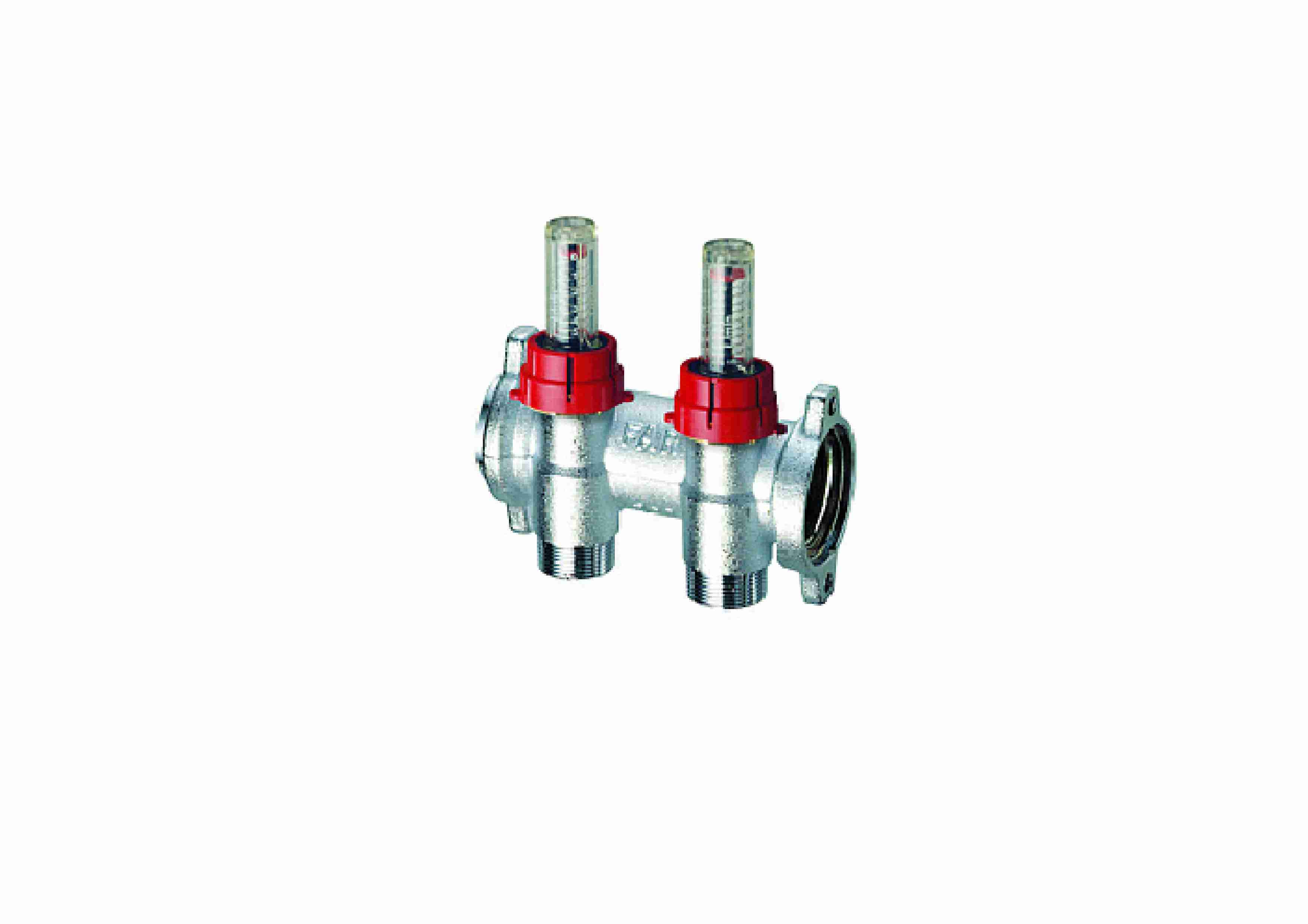 Фланцевый запорный коллектор 1" , отв. 2 - 3/4" EUROKONUS, с расходомер.