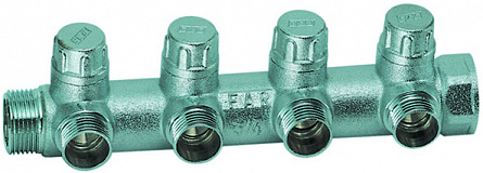 Запорн. коллект. 3/4" (ВР-НР) с 4 отв. 1/2" НР (межосев. 45 мм)
