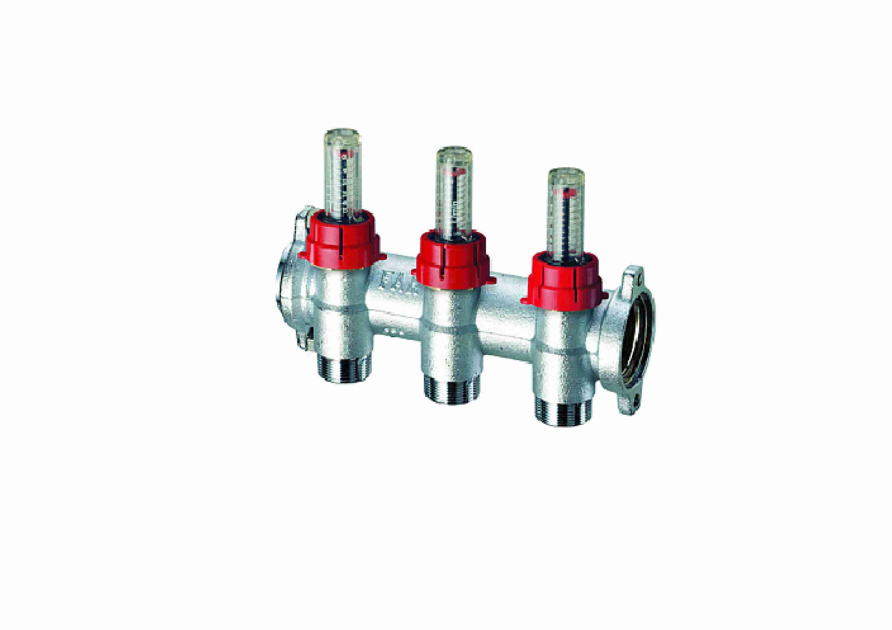 Фланцевый запорный коллектор 1", отв. 3  - 3/4"  EUROKONUS, с расходомер.