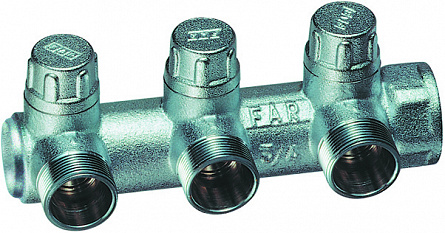 Запорный коллектор 3/4" с 3 отв. 1/2"НР (межосев. 45 мм) ,концевой