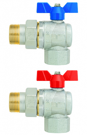 Угловой шаровой кран EVOLUTION  3/4" (ВР-американка), бабочка, син.