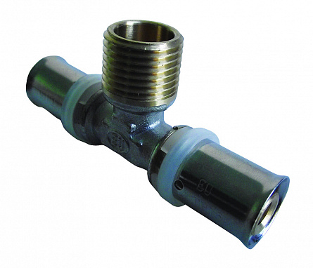 Пресс тройник с переходом на наружную резьбу 20х1/2"x20
