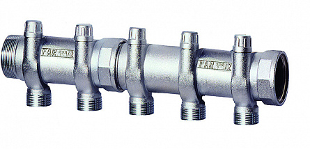 Запорный коллектор 1 1/2"(ВР-НР) с 3 отв. М33х1,5 для  труб 20-26 мм